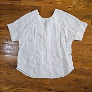 The Reset R Label Women's Short Sleeve Button Up White Linen Top Sz S
